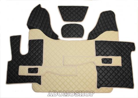 Kunstleder Fußmatten für DAF XF 106 mit Sitzsockel beige-schwarz-matt 