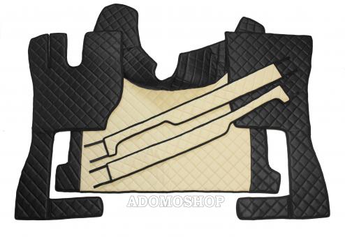 Kunstlederfußmatten mit Sitzsockel für Volvo FH4, FH5 , Beifahrersitz drehbar, schwarz-beige-matt 