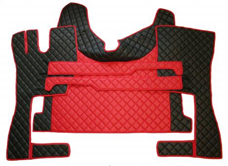 Kunstlederfußmatten mit Sitzsockel für Volvo FH4, FH5, Beifahrersitz drehbar, schwarz-rot-matt 