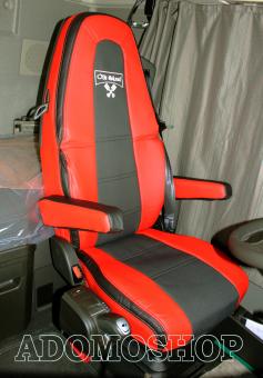 Sitzbezüge aus Kunstleder für Volvo FH4 und FH5 mit drehbarem Beifahrersitz, rot-schwarz 