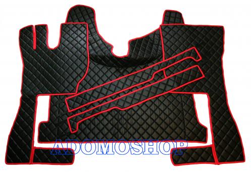 Kunstlederfußmatten mit Sitzsockel für Volvo FH4, FH5 schwarz-Umrandung rot 