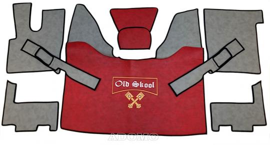 Kunstlederfußmatten mit Sitzsockel für DAF XF 106 ab 07/2017 grau-rot- schattiert-glatt, großes Logo 