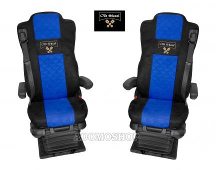 Sitzbezüge für Actros MP5 und MP4, Beifahrersitz luftgefedert schwarz-blau, Old Skool 