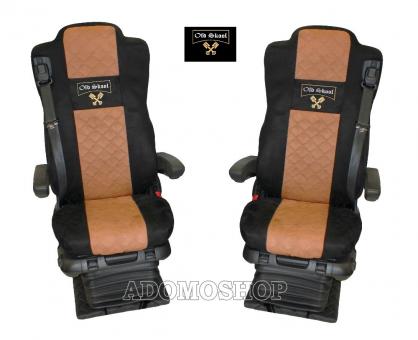 Sitzbezüge für Actros MP5 und MP4, Beifahrersitz luftgefedert schwarz-braun, Old Skool, 