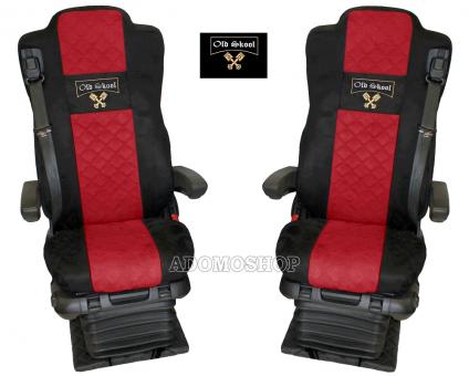 Sitzbezüge für Actros MP5 und MP4, Beifahrersitz luftgefedert schwarz-rot, Old Skool 