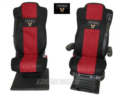 Sitzbezüge für Actros MP5 und MP4, schwarz-rot, Beifahrersitz  klappbar Old Skool 