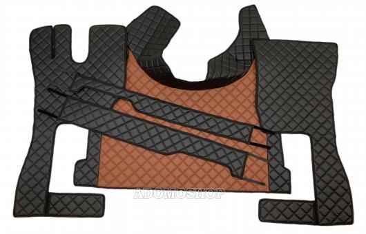 Kunstlederfußmatten mit Sitzsockel für Volvo FH4, FH5 schwarz-braun-matt, Beifahrersitz drehbar 