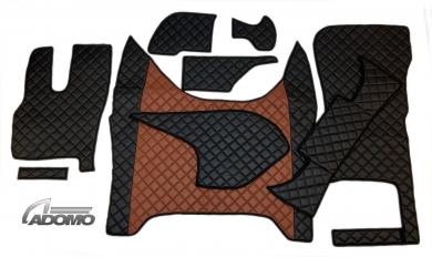 Kunstlederfußmatten mit Sitzsockel für DAF XF-new ab 2021 klappbar schwarz - braun