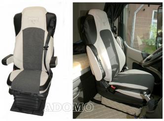Sitzbezug aus Kunstleder NUR Fahrerseite für Actros MP4 und MP5  beige - schwarz, old skool