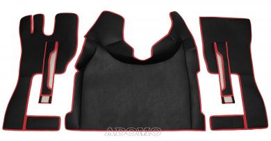 Kunstlederfußmatten mit Sitzsockel für Volvo FH4, FH5 schwarz-glatt, Umr. rot