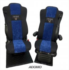 Sitzbezüge für Actros MP5 und MP4, schwarz blau, Beifahrersitz  klappbar , old skool, 8cm Kopfstützen