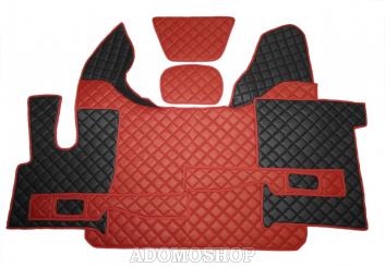 Kunstleder Fußmatten für DAF XF 106 mit Sitzsockel rot-schwarz-matt