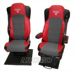 Lkw Sitzbezüge aus Kunstleder für Mercedes MP5 und MP4 Beifahrersitz klappbar, rot, 2 Armlehnen, old skool