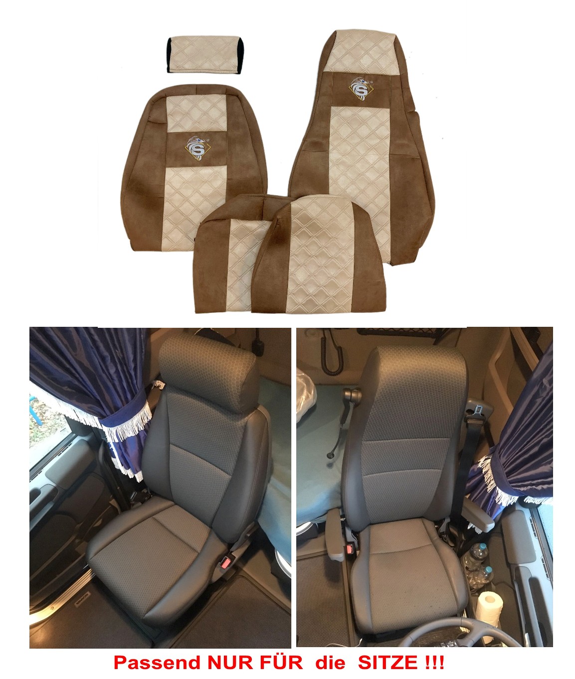 Adomo LKW-Shop, Lkw Sitzbezüge für Scania R ab 2010, klappbarer  Beifahrersitz, braun-beige