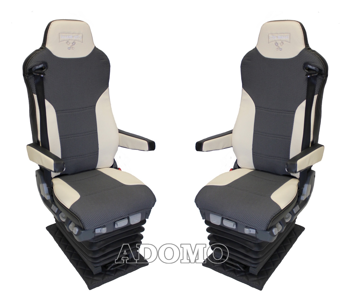 Adomo LKW-Shop, Sitzbezüge aus Kunstleder für Volvo FH4 und FH5  schwarz-beige,Beifahrer ohne Armlehnen