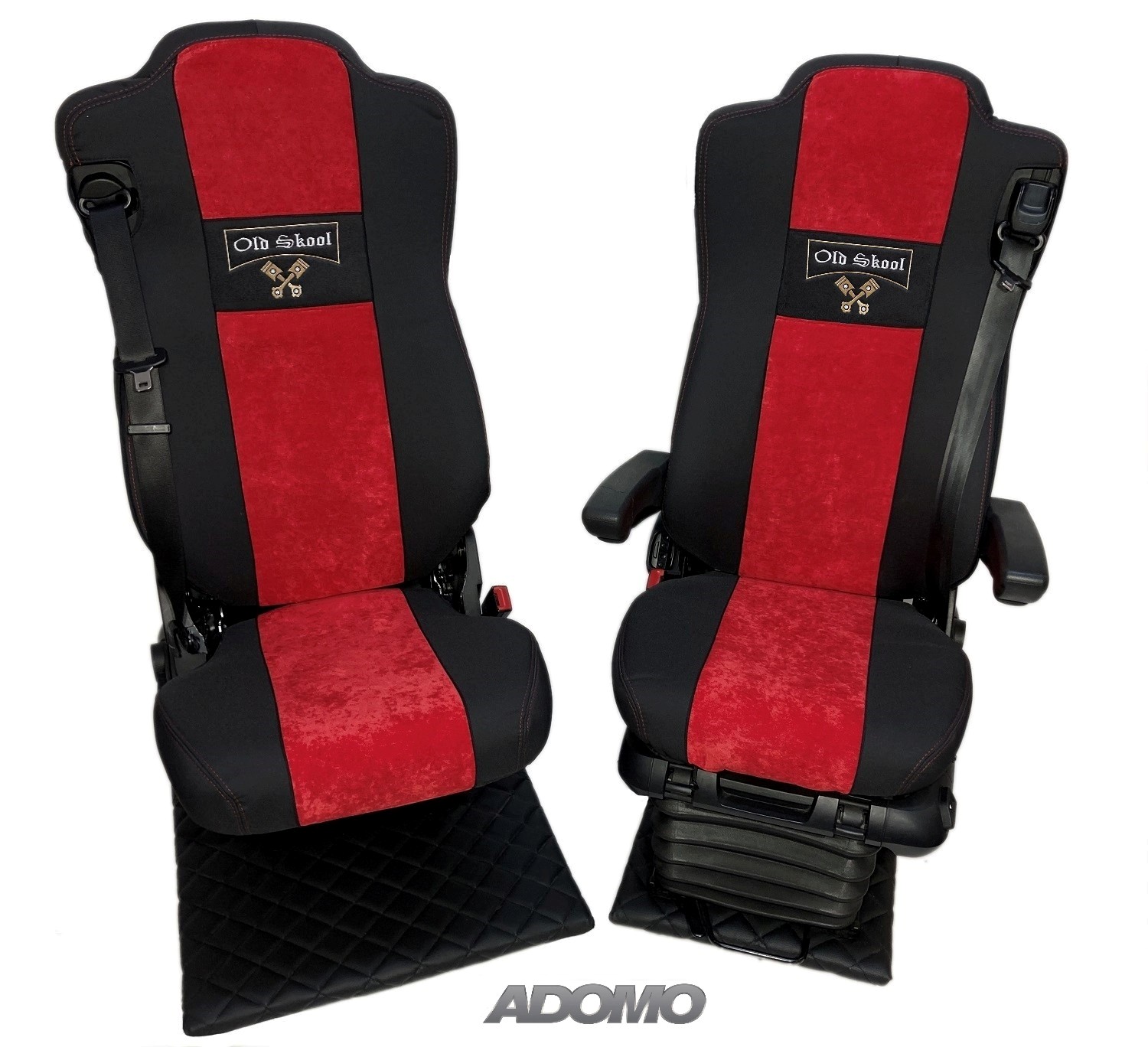 Sitzbezüge für Actros MP5 und MP4, schwarz rot, Beifahrersitz klappbar ,  old skool, 8cm Kopfstützen