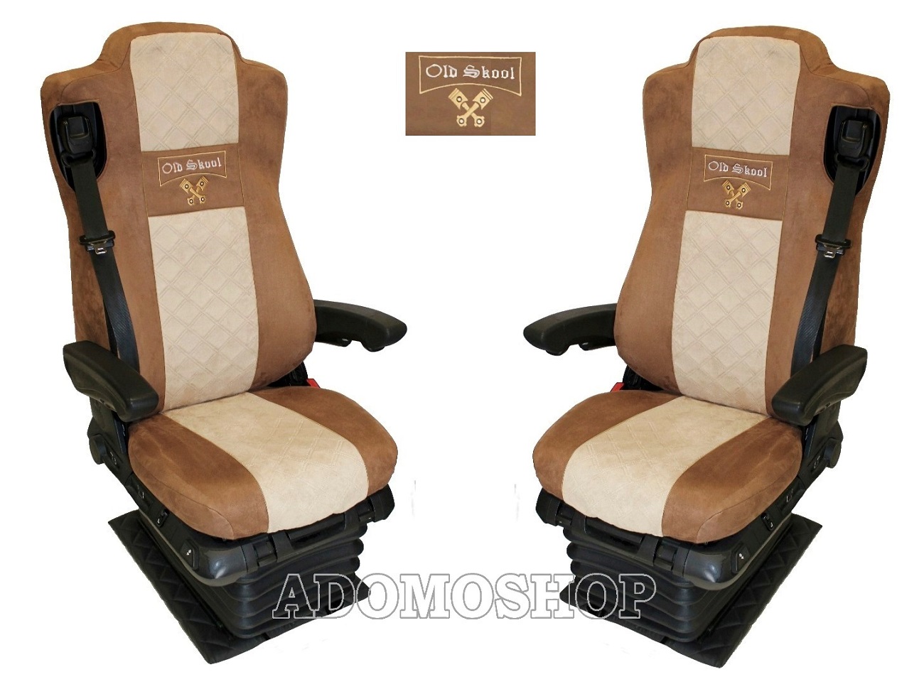 Sitzbezüge für Actros MP5 und MP4, Beifahrersitz luftgefedert braun-beige,  Old Skool
