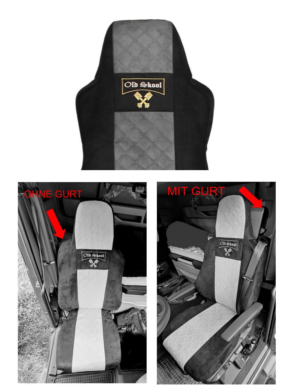 Sitzbezüge für neuen MAN TGX TGS ab 2020 1 Gurt, schwarz-grau, Old Skool