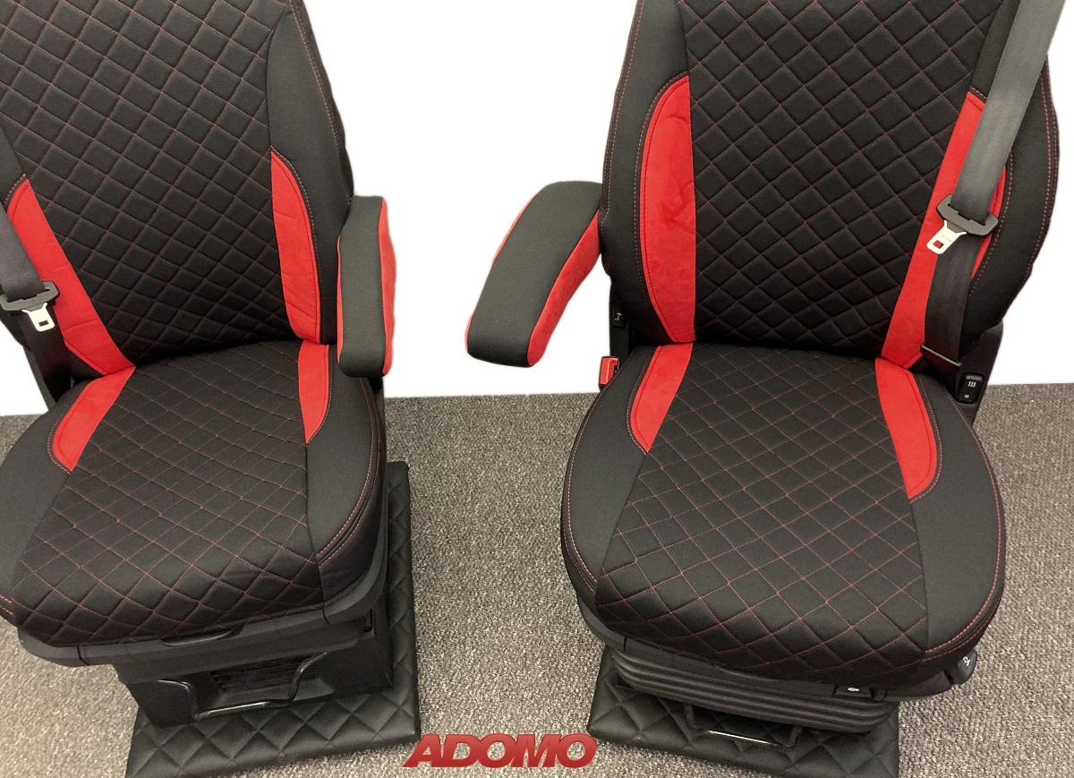 Adomo LKW-Shop, Wohnmobil Sitzbezüge für Fiat Ducato ab 2015, mit 4  Armlehnen, rot-schwarz